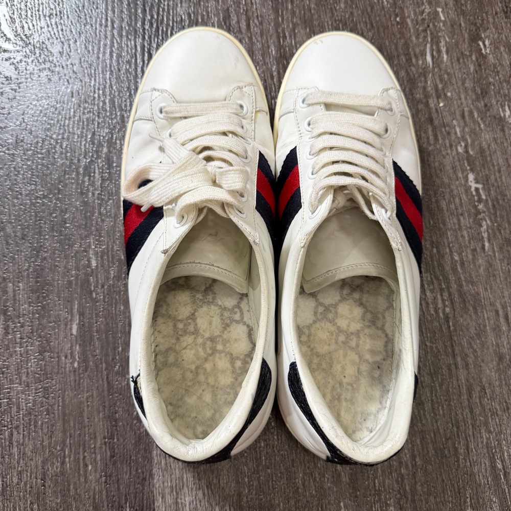 Gucci Ace Sneakers Mens White Navy Red Web Stripe 8 Leather Low Top Trainers - Picture 5 of 10